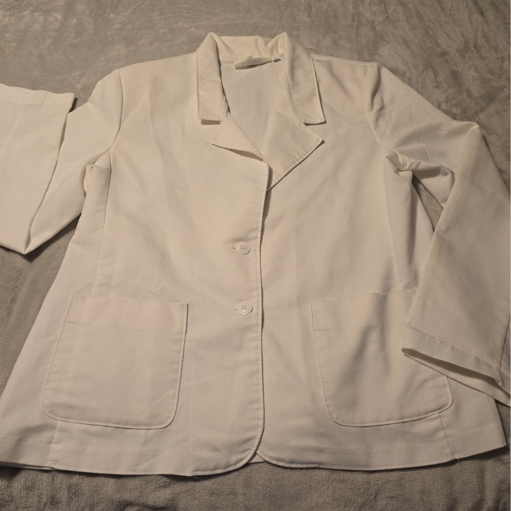 Vintage Sears Jacket Size 16 White Blazer 2 Button Large Front Pockets Collared